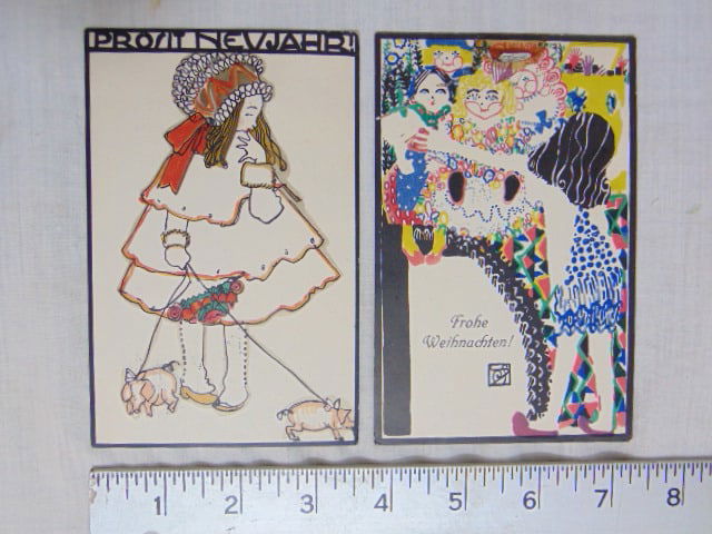 2 vintage Wiener Werkstaette postcards, New Year, Christmas, good condition. (1 of 7)