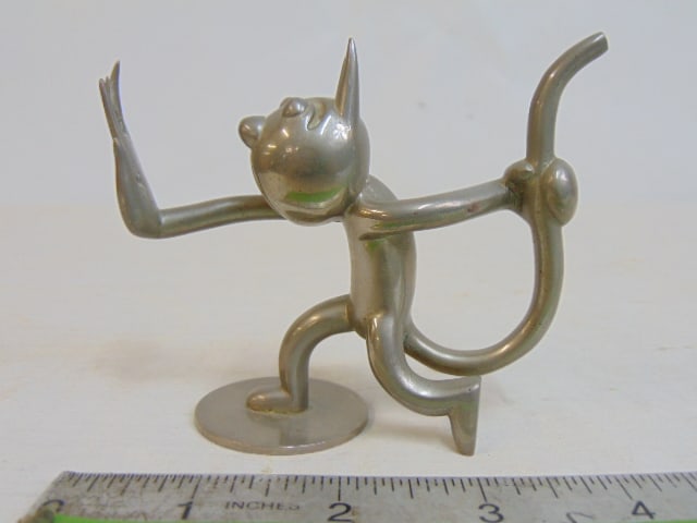 Hagenauer, Wien cat figure holding own tail, nickel (?), 3 3/8" (1 of 5)