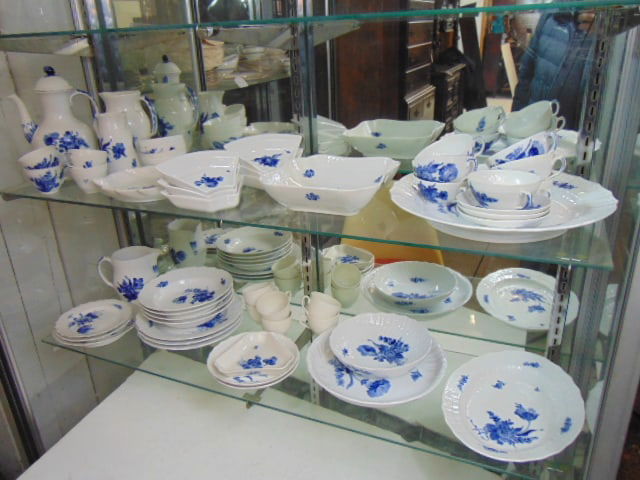 Partial Royal Copenhagen porcelain dinnerware set, plates, cups, bowls, platters, tea pot, more, (1 of 8)