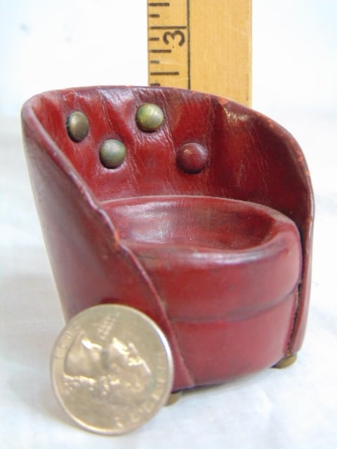 DUNHILL, Vintage red leather ashtray chair w/ brass tacks & feet, Dunhill London, missing one brass (1 of 5)