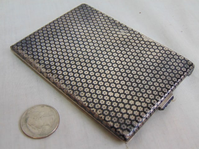 DUNHILL, Vintage Paris Sterling enamel case w/ gold wash interior, 3 1/8" x 4 1/2", some wear to the (1 of 9)