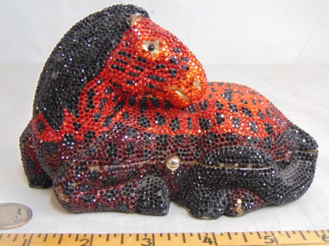 Couture Judith Leiber resting horse clutch purse, red & black Swarovski crystals, hard shell case w/ (1 of 8)
