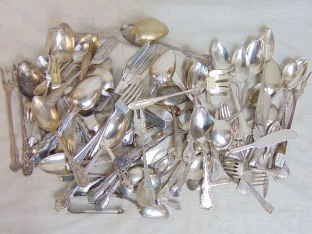 Large lot sterling silver spoons, forks, different designs, makes, Gorham, more, includes fancy (1 of 4)