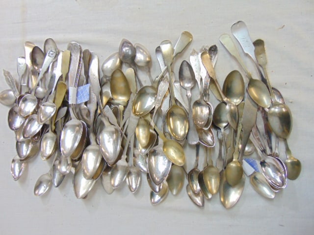 Large lot coin silver spoons, various makes, designs, 60.5 troy (1 of 5)