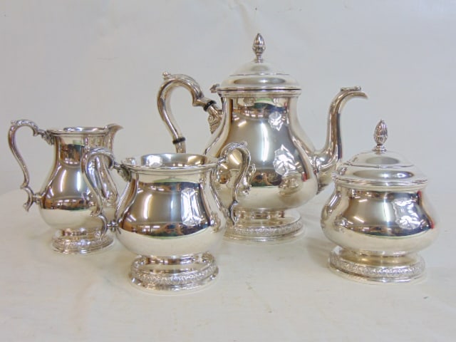 Sterling silver tea set, Prelude International, 4 piece set, sterling weight is 49.5 troy, hinge to (1 of 7)
