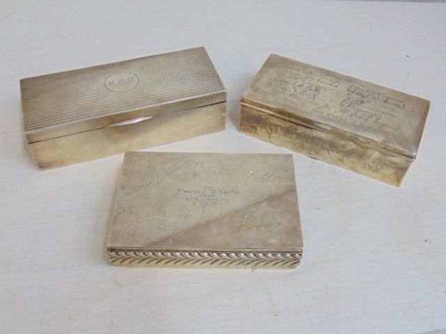 3 sterling silver boxes, deco box engraved K.R.B., 8" by 3.25" by 2.25"; Black Starr & Frost box, (1 of 8)