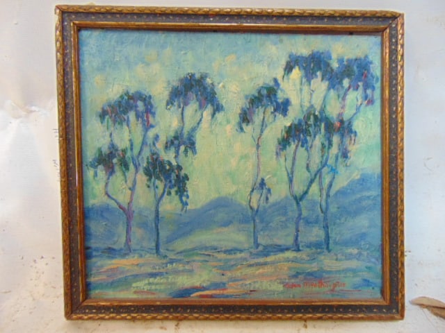 Painting, "Moonlight", Helen P. Wolhaupter, oil on board, landscape with trees, 7" by 8" (1 of 6)