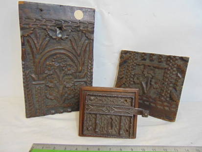 Lot early Gothic chest or cabinet pieces, 2 wood panels & sliding lock.: Lot early Gothic chest or cabinet pieces, 2 wood panels & sliding lock.