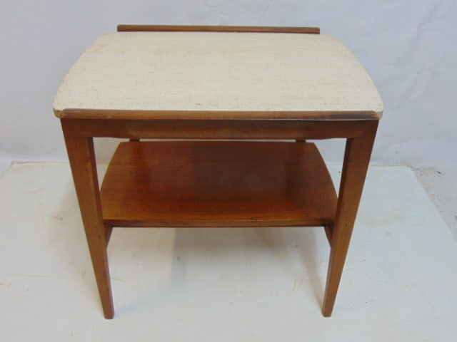 Travertine top Mid Century side table with lower shelf, table ios 26" by 22", height is 22.5" (1 of 5)