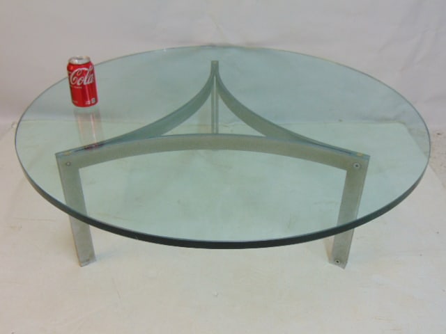 Henri Ganz for Stendig Swiss mirror chrome steel base, round glass top coffee table. (1 of 5)