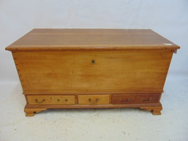 Pine blanket chest with three drawers in base, dovetailed case, 49.5" wide, 22.5" deep, height is (1 of 6)