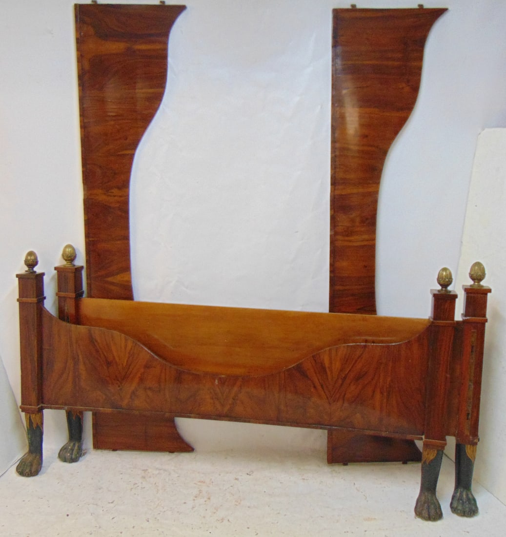 Antique Italian bed with rails, painted & gilt detailed paw feet, rails are 79.25", width is 69", (1 of 9)