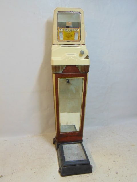 Watling Scale Company Chicago penny scale, art deco design, reverse painted on glass marque with (1 of 8)