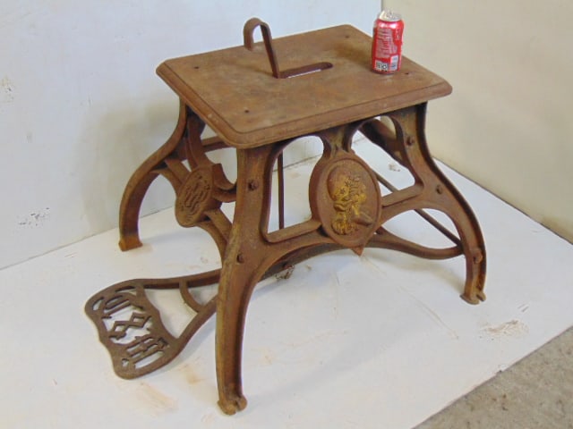 19th Century Industrial base with Capped Liberty medallions, with foot pedal, marked C.M", part of a: 19th Century Industrial base with Capped Liberty medallions, with foot pedal, marked C.M", part of a machine, possibly mint or coinage related machinery.