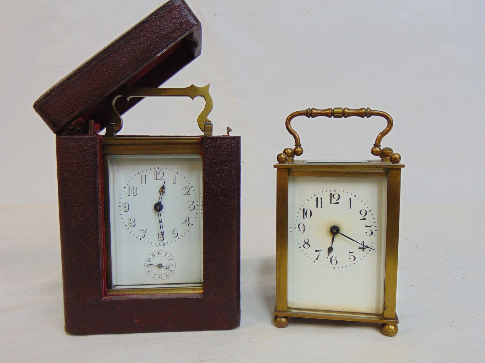 2 carriage clocks, Duverdrey & Bloquel in original leather travel case & unmarked French carriage (1 of 13)