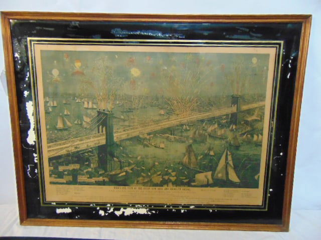 Early print, Bird's-Eye View of the Great New York and Brooklyn Bridge, and Grand Display of (1 of 8)