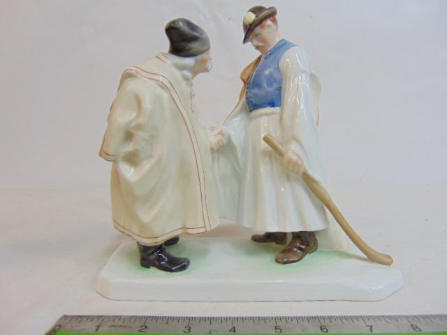 Herend porcelain statue, two men shaking hands in ethnic robes, base is 8.5" by 3.75", height is 8", (1 of 7)