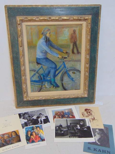 Painting, "The Blue Bicycle", Susan Kahn, oil on canvas, 20" by 16", framed 30" by 26", in Heydenryk (1 of 11)