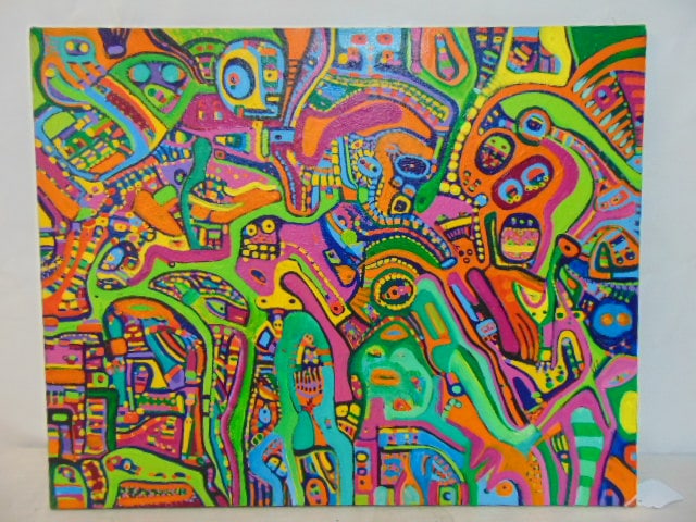 Painting, abstract with various figures, shapes, Louise Abrams, oil on canvas, 24" by 30" (1 of 4)