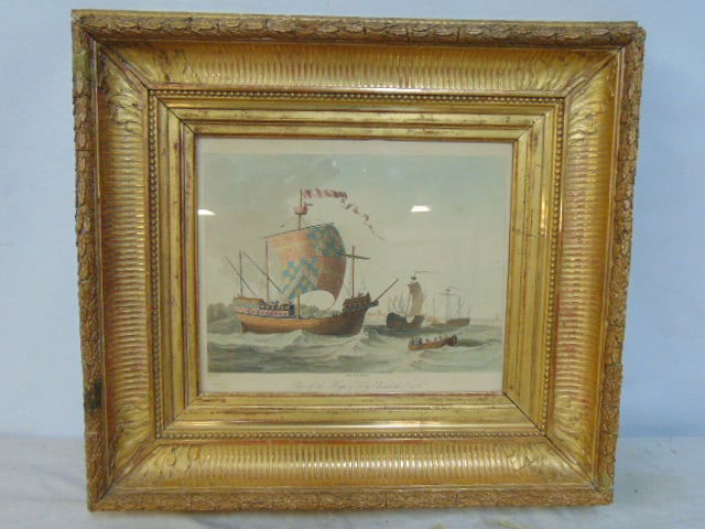 Gold leaf framed print, "Ships of the Reign of King Edward the 4th, 1482", in fine quality gilt (1 of 6)