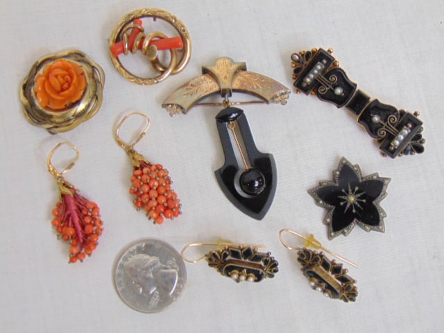 Victorian Mourning Jewelry & Victorian Coral gold filled jewelry (1 of 6)
