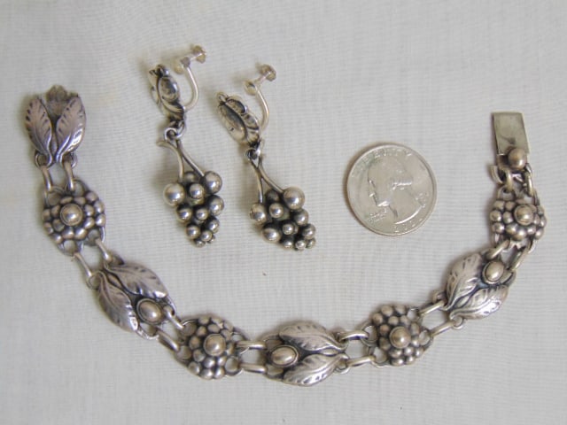 Jewelry. Vintage Georg Jensen sterling grape earrings no. 40 Denmark 945 S Georg Jensen in a dotted (1 of 5)