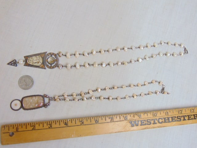Jewelry. (2) Julie Shaw signed necklaces, hardstone sterling & 14kt w/ clear cabochon stone w/ pearl (1 of 6)