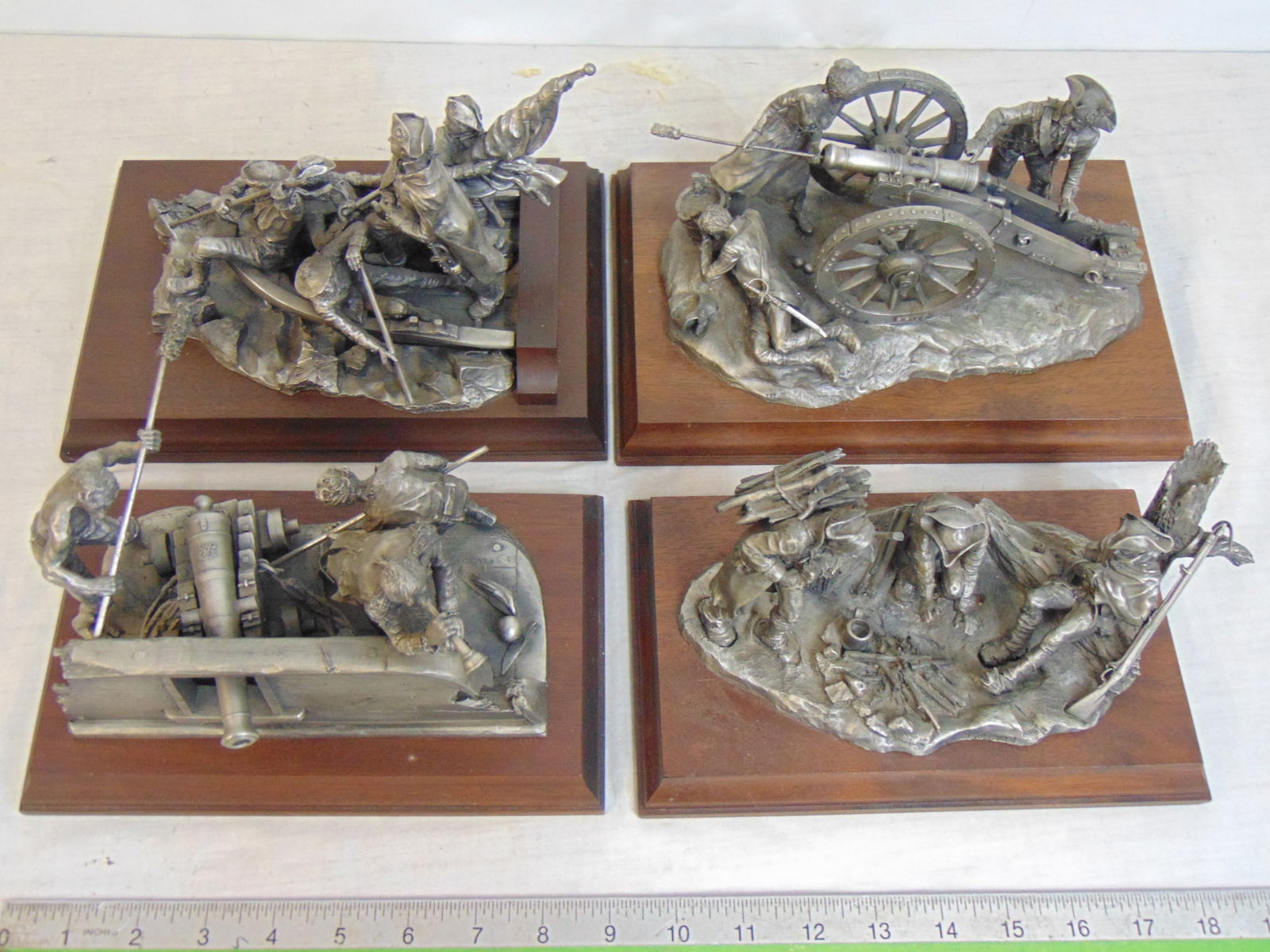 Set 4 revolutionary themed Pewter sculptures, Washington crossing the Delaware; John Paul Jones, "I (1 of 10)
