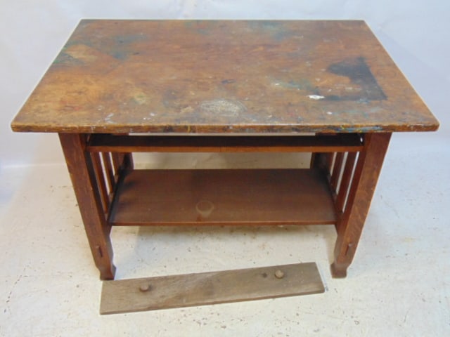 Stickley Brothers oak desk, Quaint Label, no drawer, but we have the drawer front, needs (1 of 6)