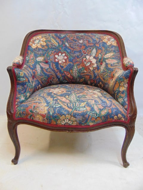 Large French style upholstered arm chair, floral upholstered, chair is 32" wide, depth is 22" (1 of 5)