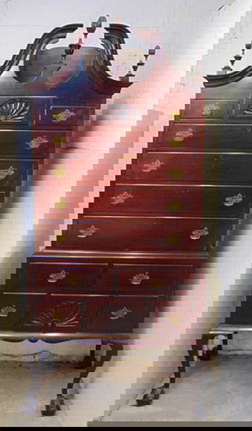 Mahogany Chippendale style highboy, 3 over 4 top, 2 over 3 base, chest is 87" tall, 41.5" wide, (1 of 4)