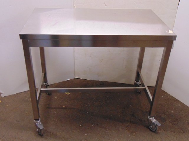 Stainless steel rolling table, kitchen island style, steel table is 41 5/8" by 24", height is 36.5", (1 of 4)