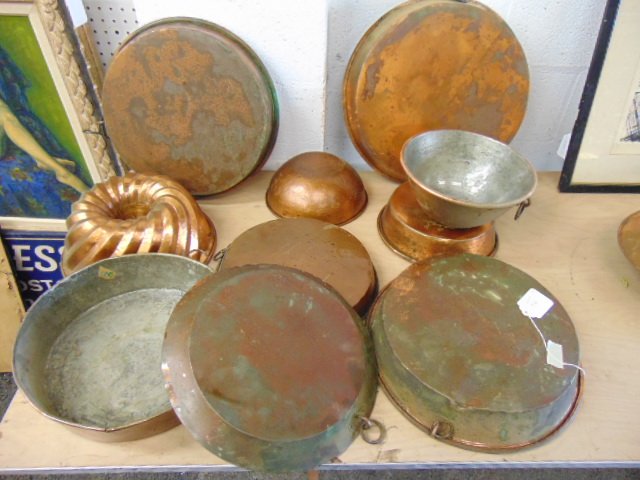 Lot 9 copper pans, bowls & one cake mold, contains 9 pieces. (1 of 5)