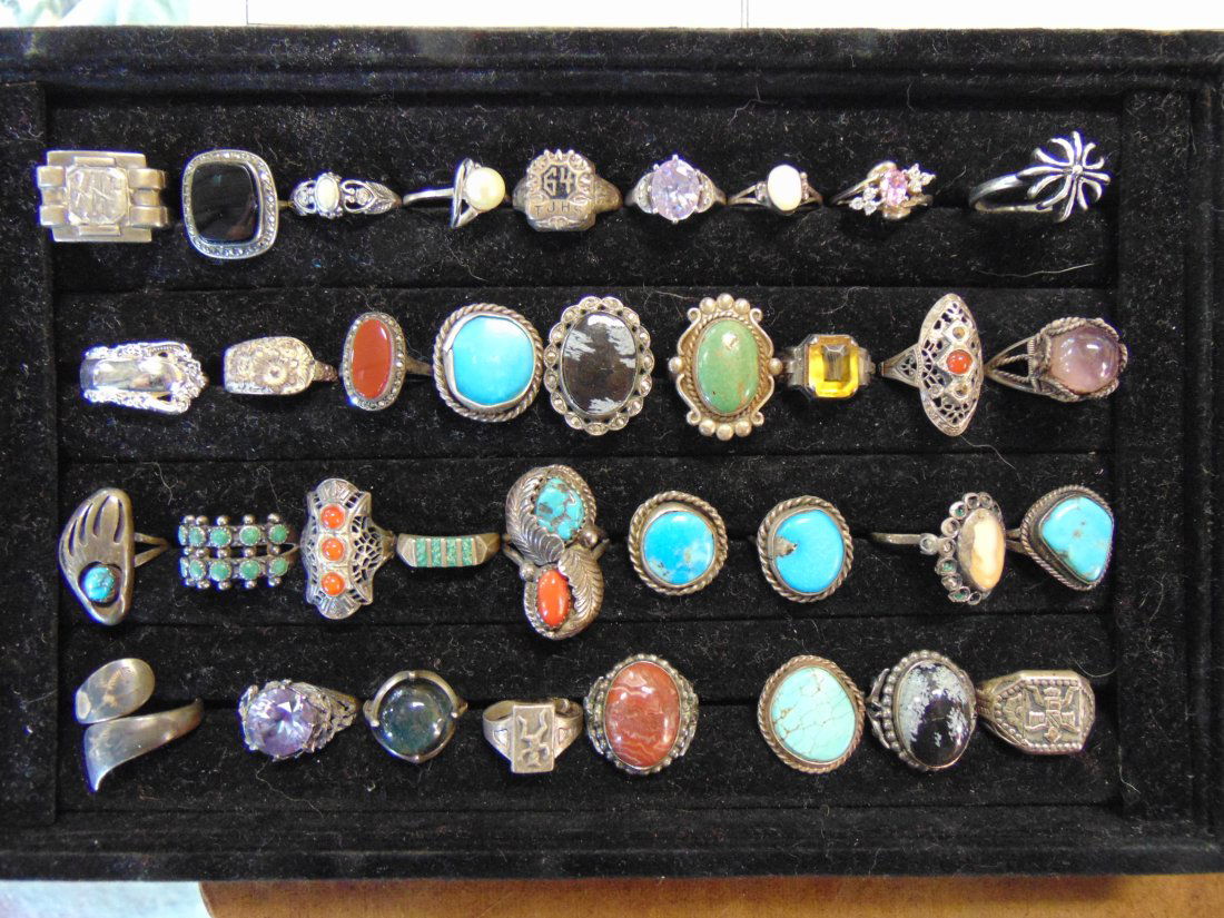 Jewelry. Large lot of Sterling rings, 35 rings total with various stones & sizes, see pictures for d (1 of 6)