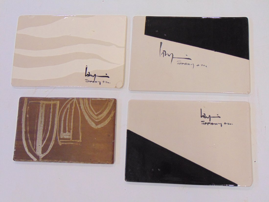 3 Tiffany tiles glazed tiles, plaques & studio pottery plaque, abstract, the three Tiffany tiles are (1 of 9)