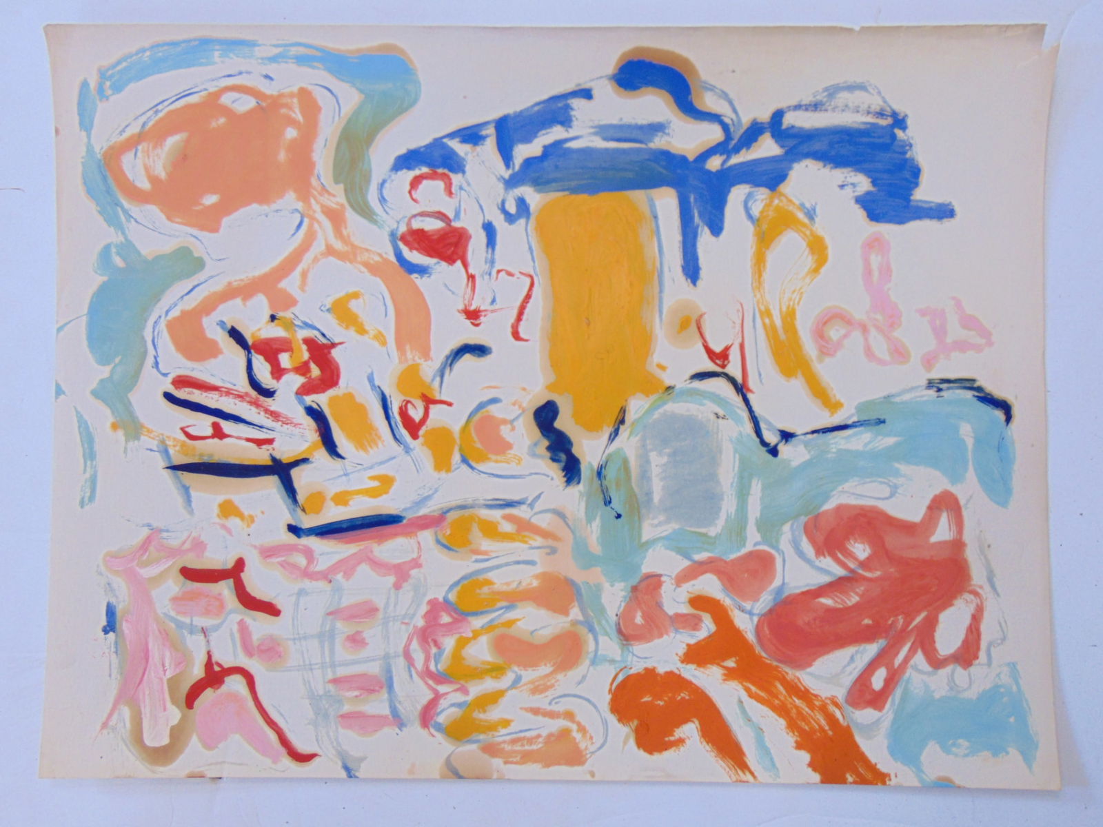 Watercolor & oil paint on paper, abstract in color, unsigned, 18" by 24", mior loss upper right (1 of 1)