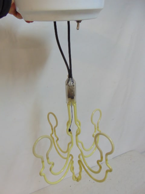 Neon hanging fixtures, shaped like chandelier, working condition, neon is 16": Neon hanging fixtures, shaped like chandelier, works, neon is 16".