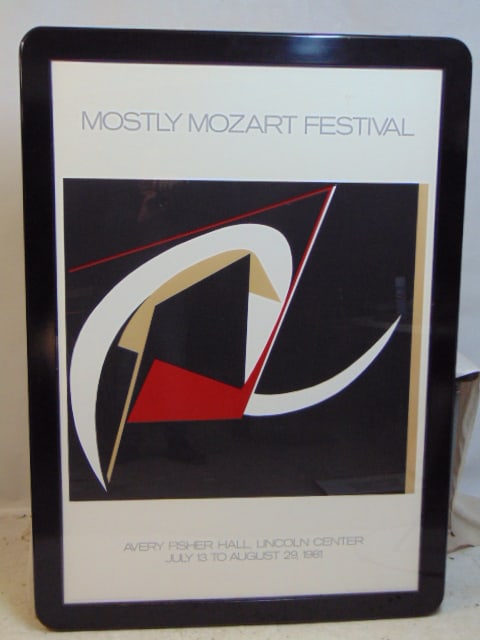 Large poster, "Mostly Mozart Festival", Avery Fisher Hall, Lincoln Center, 1981, framed, 57.25" by: Large poster, "Mostly Mozart Festival", Avery Fisher Hall, Lincoln Center, 1981, framed, 57.25" by 39.5" (sight, excluding frame)