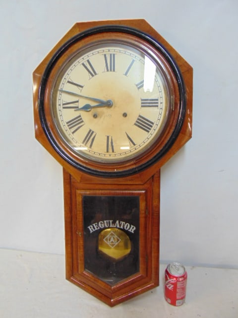 Regulator wall clock, Ansonia Clock Co. octagonal top, clock is 31.75": Regulator wall clock, Ansonia Clock Co. octagonal top, clock is 31.75"