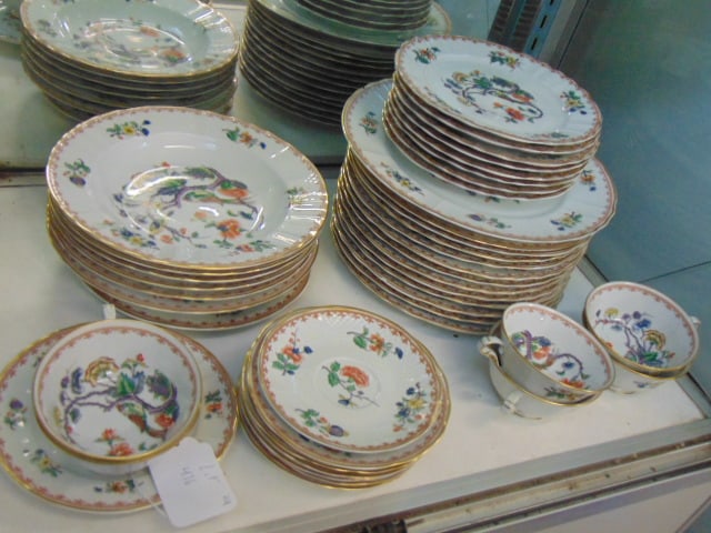Set Limoges, B&C porcelain floral decorated dinnerware, includes 12 plates, one lathe serving tray,: Set Limoges, B&C porcelain floral decorated dinnerware, includes 12 plates, one lathe serving tray, 6 cups & saucers, 6 deep plates, plus 2 misc. saucers.