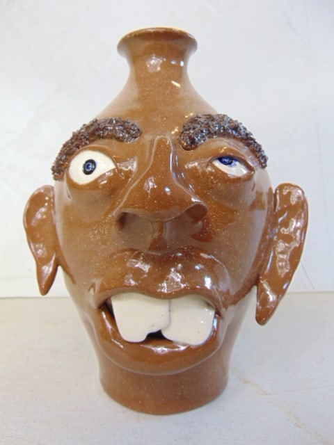 Face jug, signed Mayfield, in medium brown, dated 1998, in good condition, 8.5" (1 of 4)