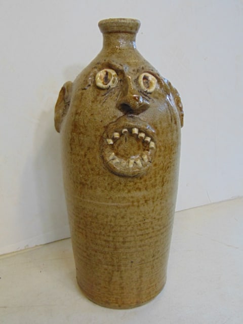 Large face jug, W.T. McLennan, Hollytree Ala. 1991, in beige terra cotta, height is 16.25" (1 of 6)