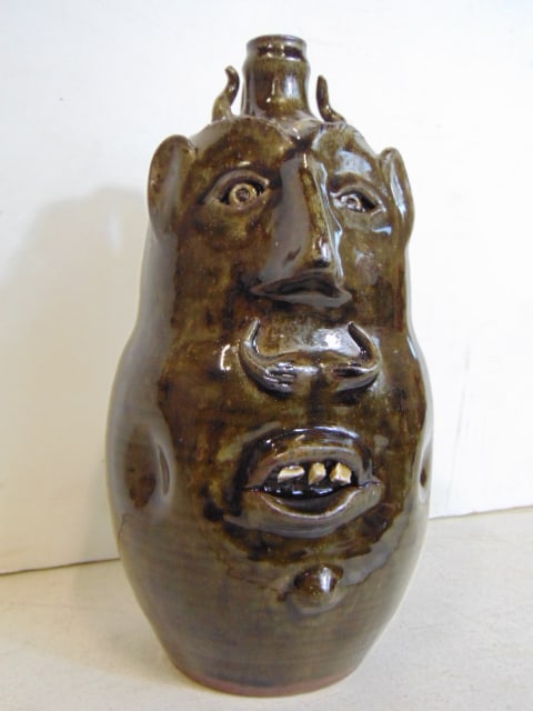 Devil face jug by Bob Armfield, glazed terra cotta, height is 10", good condition, dated 1998 (1 of 6)