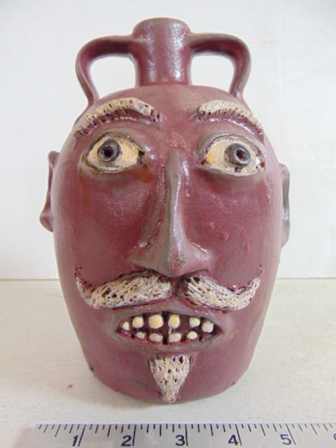 Southern Man face jug, by Robert Jackson, 1995, height is 8.5", reddish color, in good condition (1 of 6)