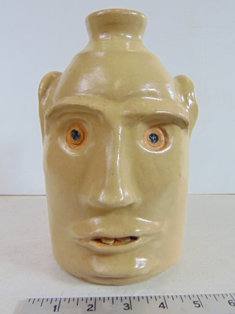 Face jug by Frank Stewart, cream colored terra cotta, height is 8.5" (1 of 6)