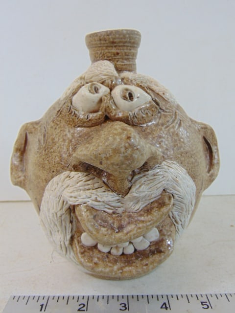 Pint sized salt glaze face jug by Anna King, Kings Pottery, Seagrove, NC, height isn 6.75" (1 of 6)