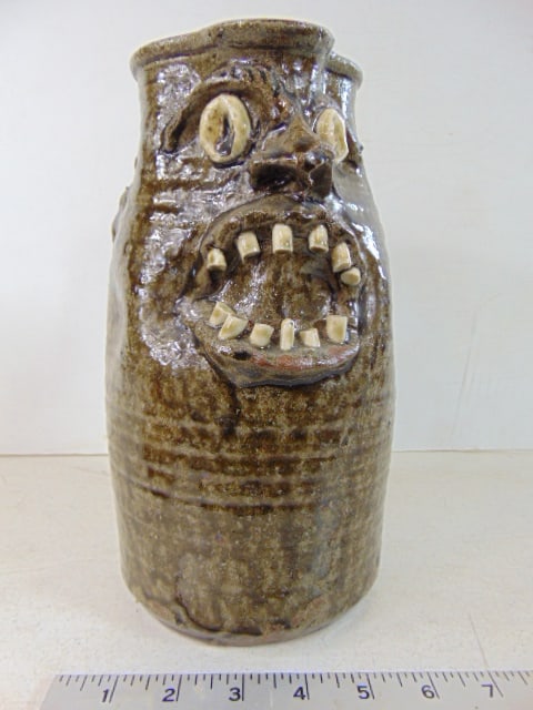 Face jug, pitcher by M.T. McLennan, Hollytree, Ala. 1991, height is 10.25" (1 of 6)