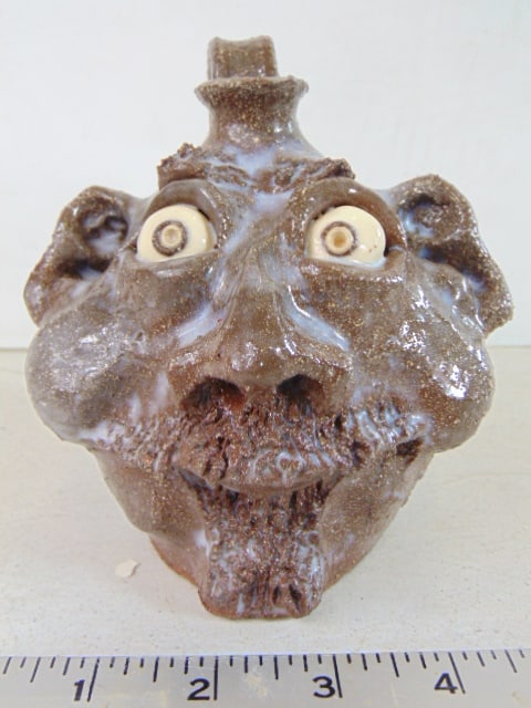 Face jug wby William Zimmerman, bulging eyes, height is 5.5" (1 of 5)