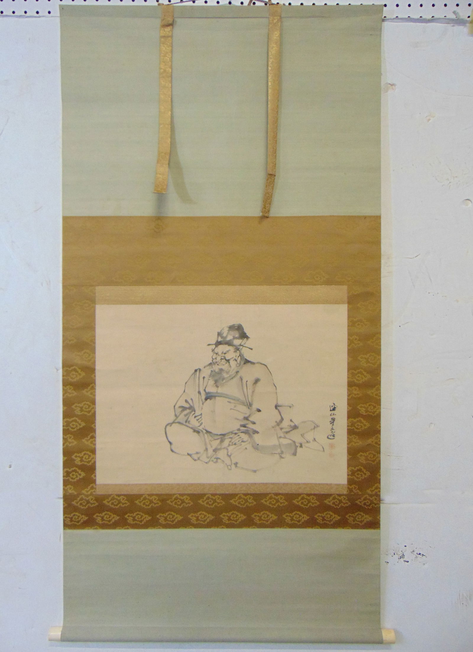 Chinese scroll, seated man, signed, scroll is 51" by 26", scene is 14.75" by 20.5" (1 of 6)