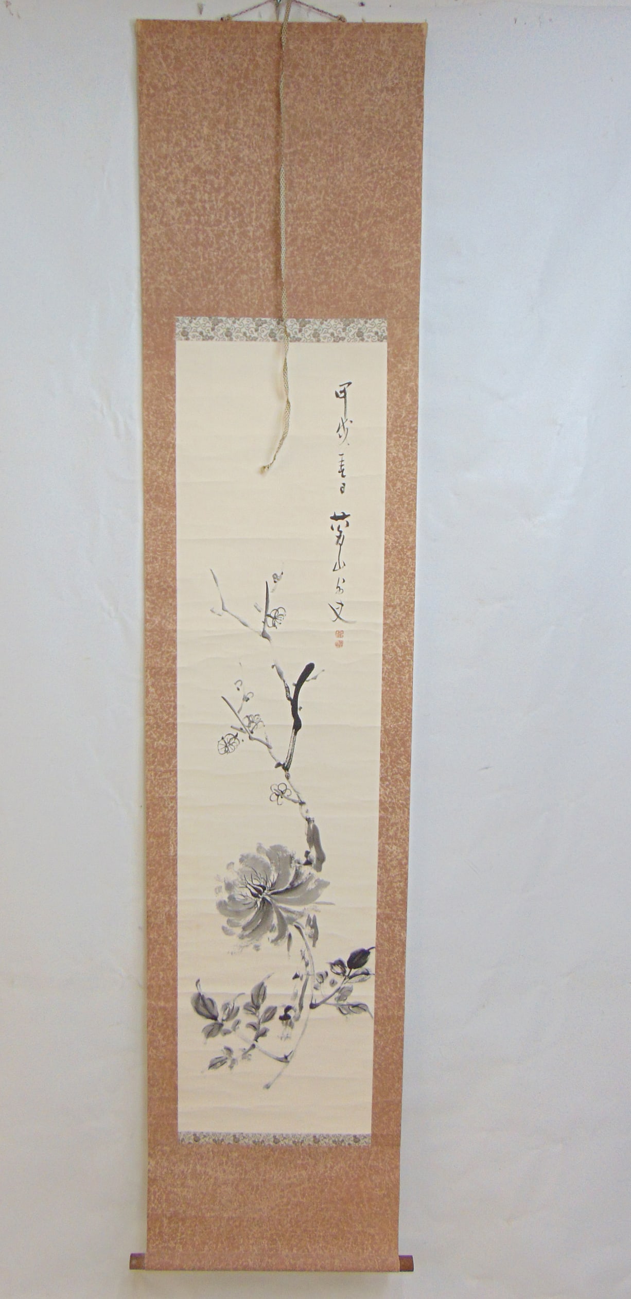 Chinese scroll, monochrome blossom & branch, signed, scroll is 78" by 16.75", scene is 50.5" by (1 of 7)